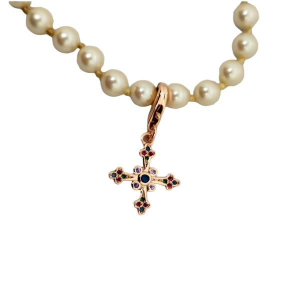 18KRG Plated Round Chalcedony Amethyst Ruby Emerald Celtic Cross Charm - Picture 5 of 6